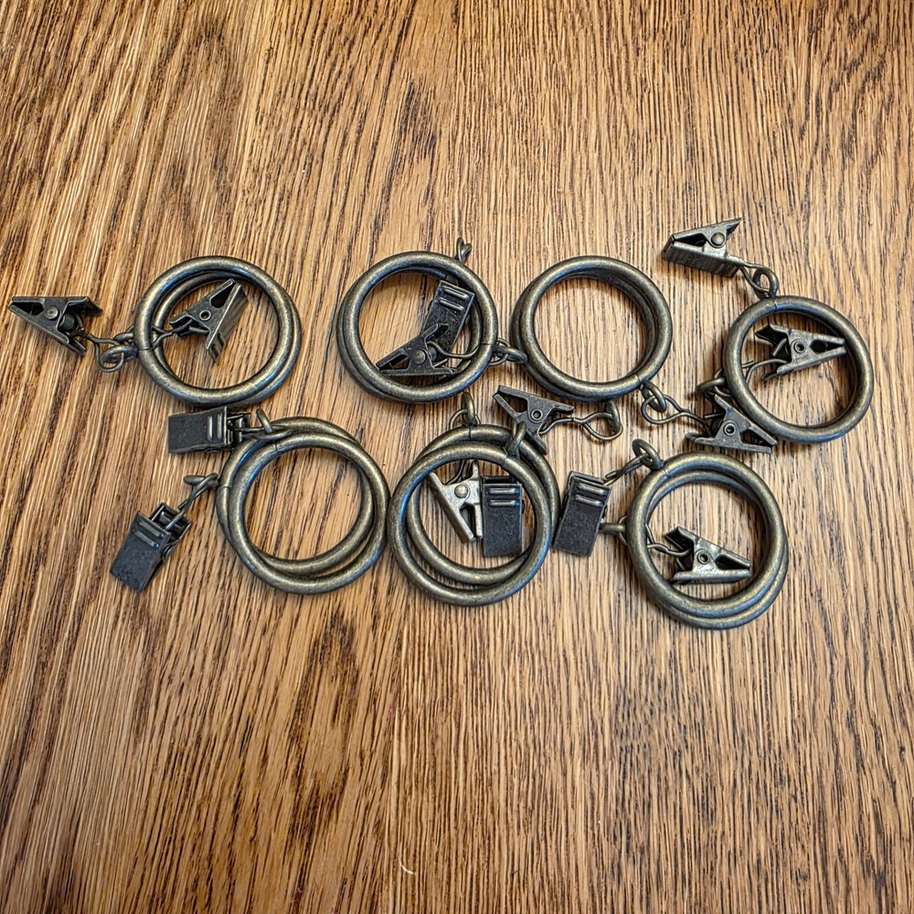 Antique Brass‎ Metal Curtain Rings with Clips 1.25 Inch Diameter Set of 14 Round
